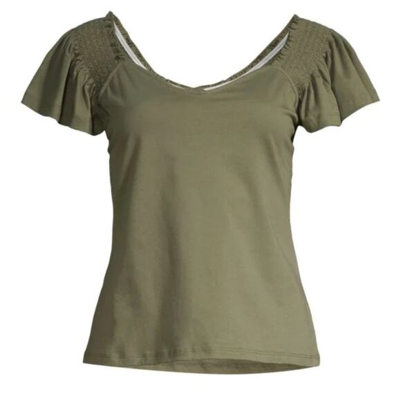 CATHERINE MALANDRINO Flutter-Sleeves Top NWT Size Large - Picture 3 of 3